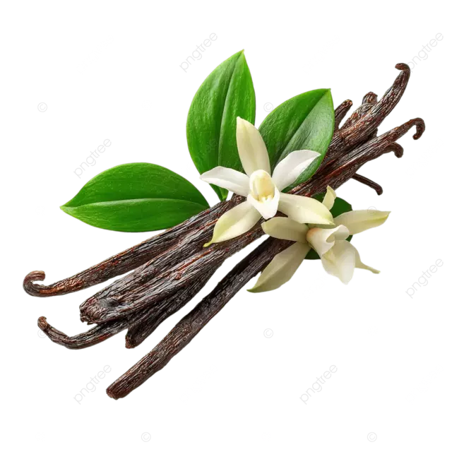 香草荚 兰花和绿叶