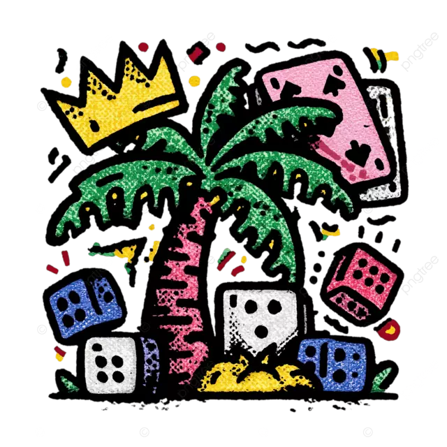 基思 哈林  Keith Haring  灵感涂鸦，白色底色上有皇冠和椰子树，还有骰子和卡片