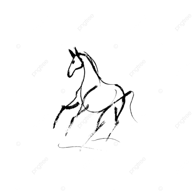 一幅风格类似毕加索和亨利 马蒂斯的，画在白纸上的简单凌乱的马的线条画。
