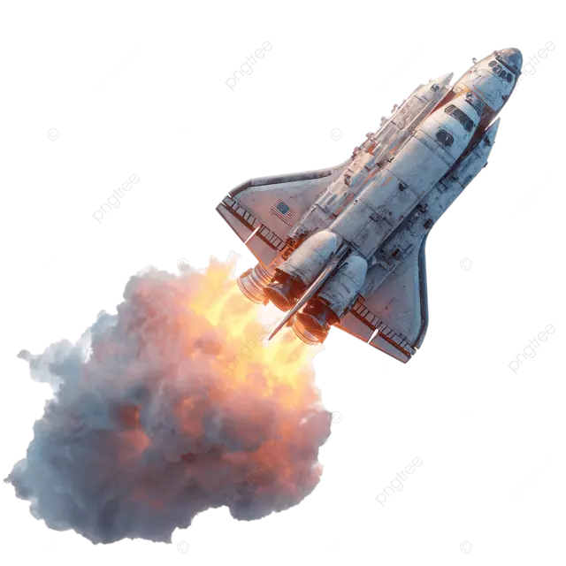 未来航天飞机发射，具有逼真的烟雾和火焰效果