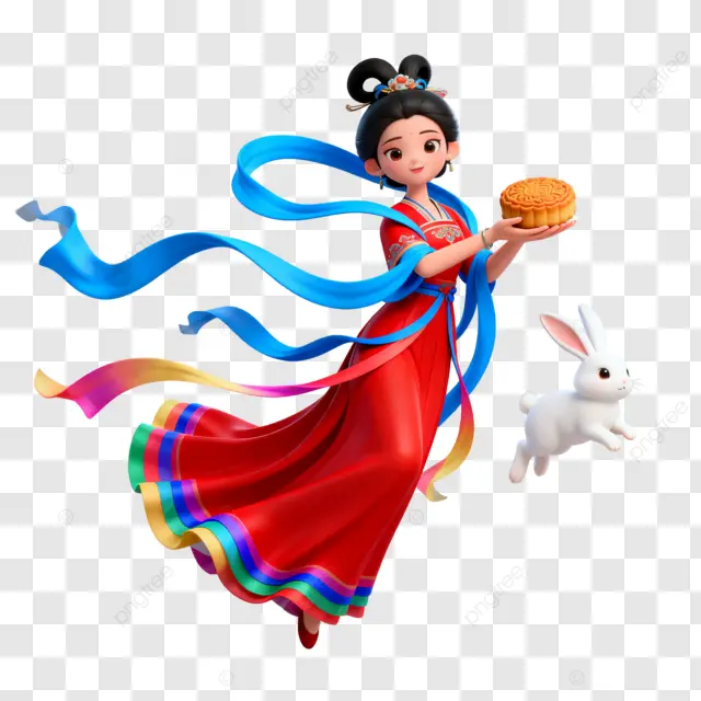 卡通3D立体变化飞向月球兔子月饼中秋团圆夜剪纸画