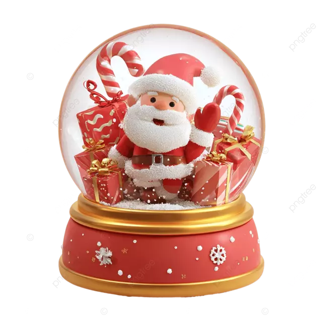 圣诞主题雪球，上面有圣诞老人和礼物