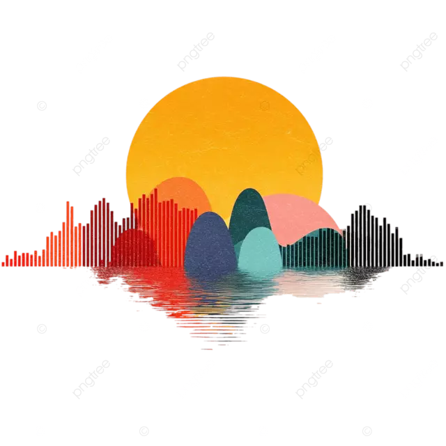 白色背景上的极简音乐波形图，带有太阳元素