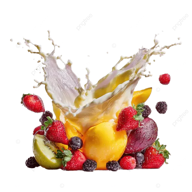 充满活力的冰沙飞溅与新鲜水果在粉彩背景上