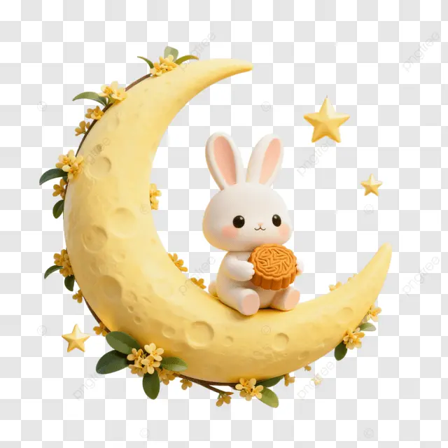 3D卡通月亮兔子星星月饼中秋团圆之夜剪纸画