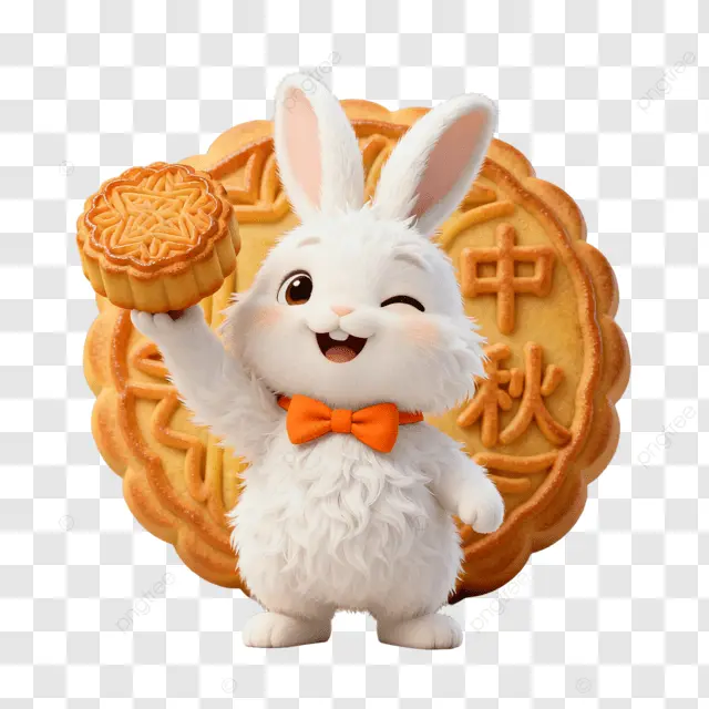 卡通3D月饼兔子中秋团圆夜剪纸画