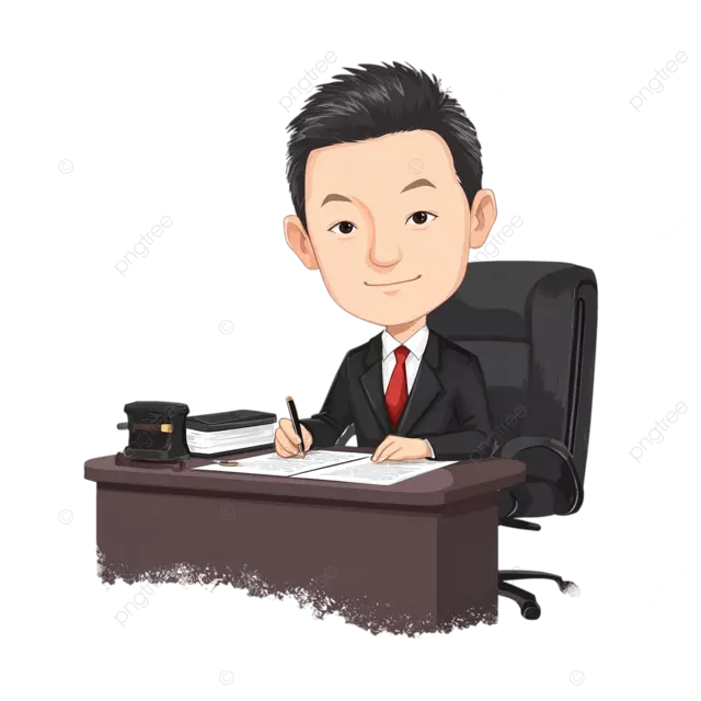 中国男性律师卡通人物侧视图黑色西装白衬衫红色领带