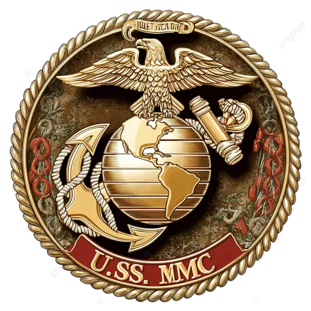 美国海军陆战队徽章矢量设计，包含地球 雄鹰和航海线条。