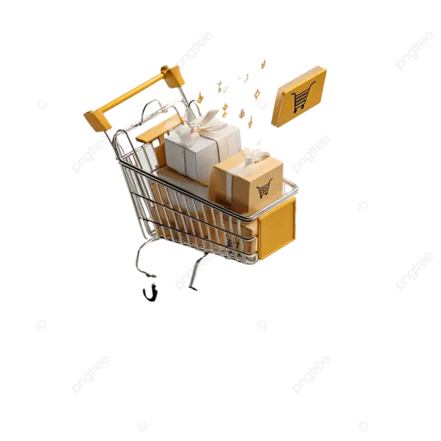 极简主义的购物车，带包裹在键盘上，被电子商务图标包围