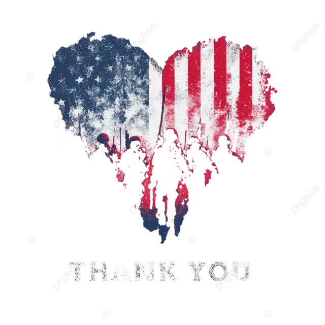 带有士兵轮廓和感谢文字的美国国旗心形 T 恤设计