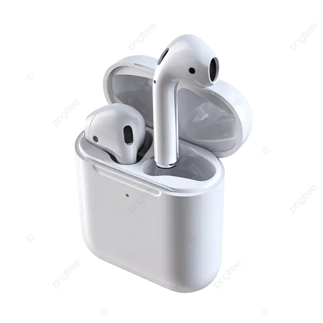 白色背景上带充电盒的蓝牙耳机