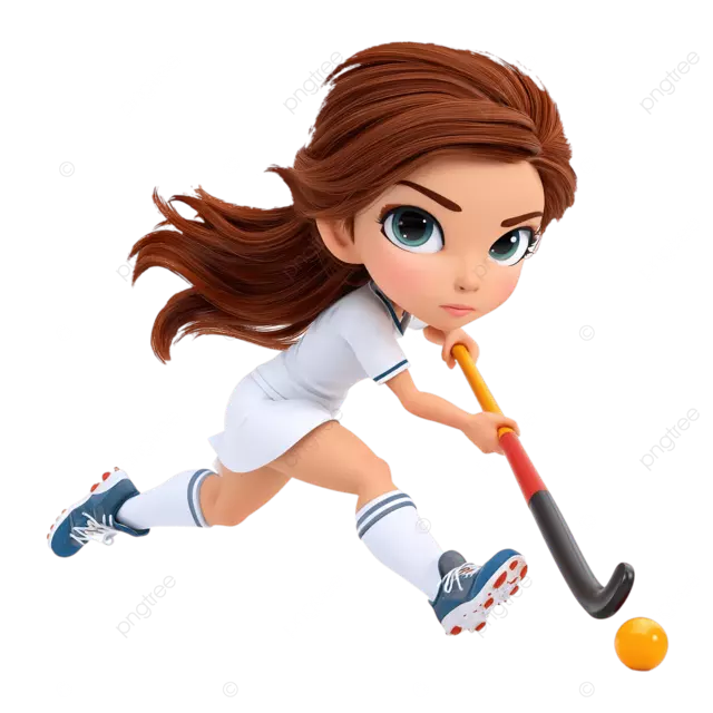 卡通女孩在白色背景上打曲棍球png