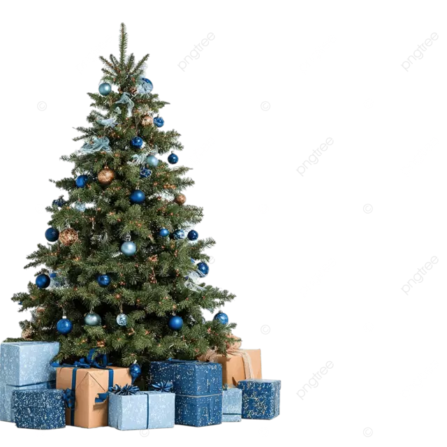 海军蓝色背景上有礼物的圣诞树