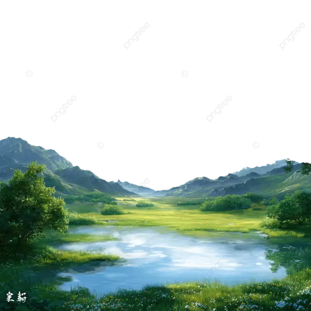 微信头像设计以高高的太阳 广阔的草原 茂密的树木和湖泊为背景