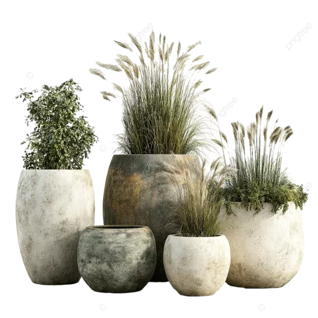 质朴的户外花盆，在绿色色度键背景上，野草的形状不匹配