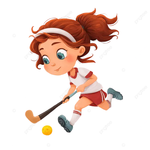 卡通女孩在白色背景上打曲棍球png
