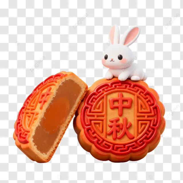 卡通3d中秋节月饼兔子团圆夜剪纸画