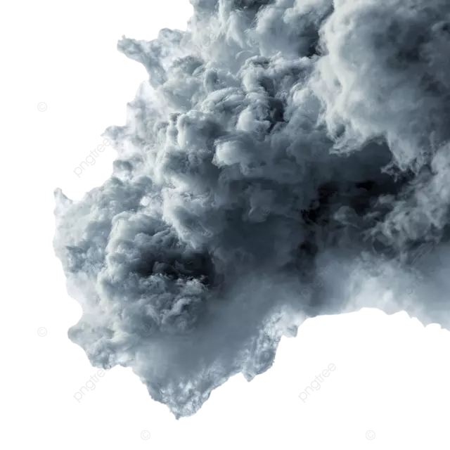 浓密的灰色烟雾云在白色背景上逼真的蒸气纹理喜怒无常的照明