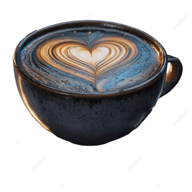 黑咖啡拿铁艺术心形在深色表面上，冷蓝色，银色，灰色渲染