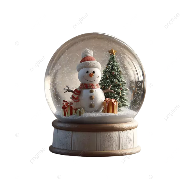 圣诞雪球里有圣诞树 礼物和微笑的雪人
