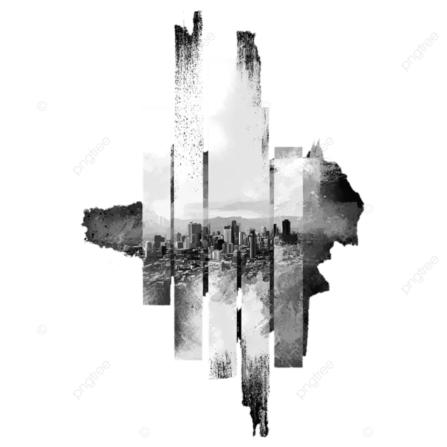 使用几何笔触进行城市景观图像裁剪的蒙版设计