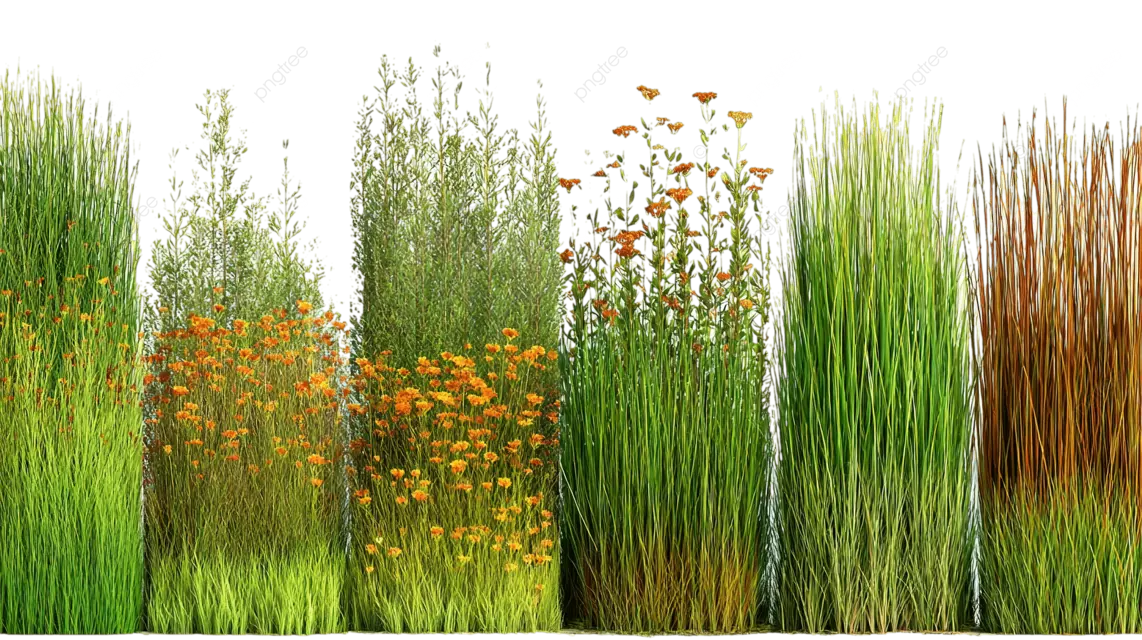 五种草纹图案，以纯绿色的草花和较高的植物为特色