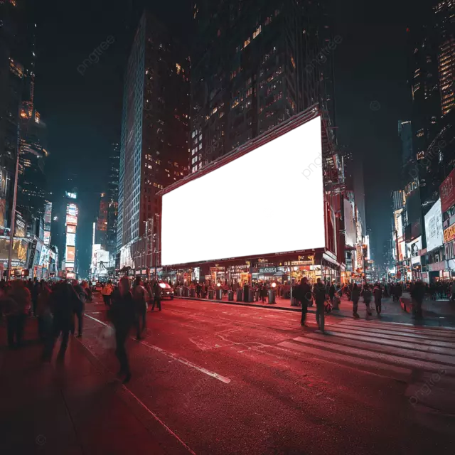 时代广场红色LED广告牌夜景人流密集街道样机