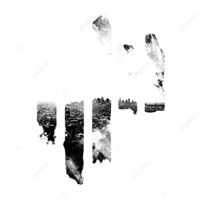 使用几何笔触进行城市景观图像裁剪的蒙版设计