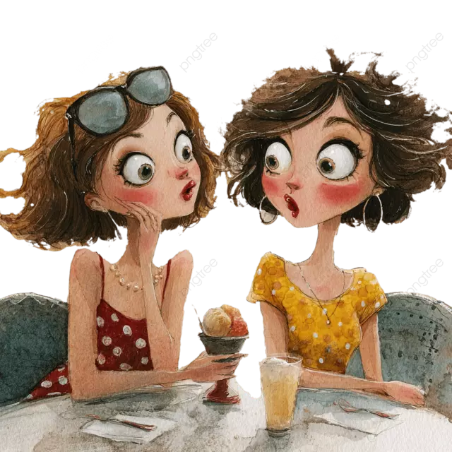 两个女孩在阳光明媚的户外咖啡馆享用冰淇淋