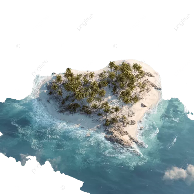 清澈湛蓝大海中的一座热带心形岛屿