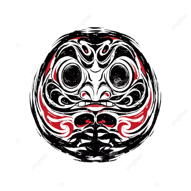 达摩娃娃黑色纹身，部落恐怖风格，锯齿状笔触，不祥的纹理