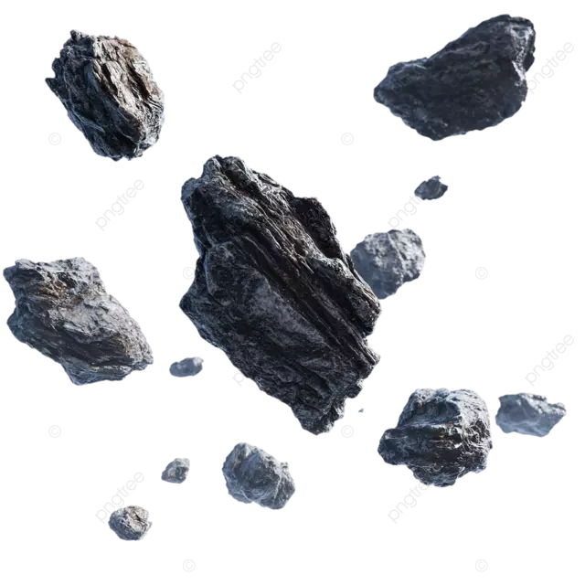 在白色背景上浮动岩石，具有宇宙气氛和逼真的纹理