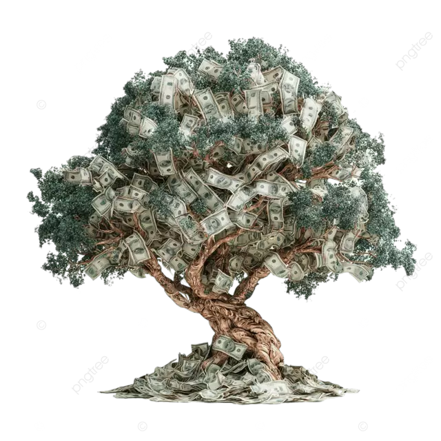 大货币树在白色背景上有许多分支