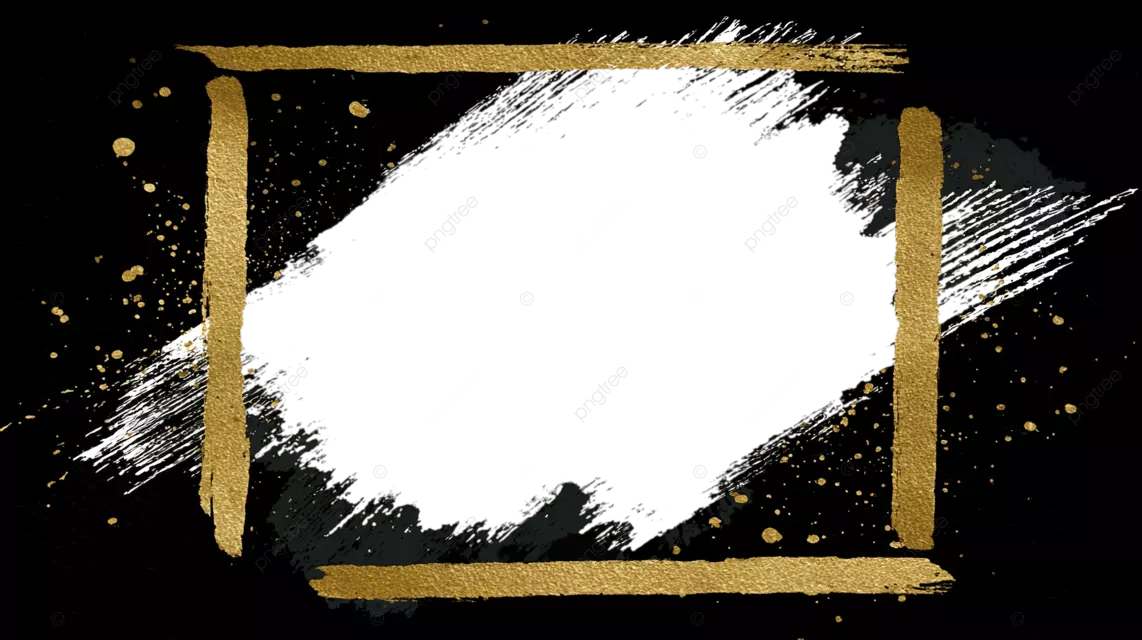 黑色背景白色笔触金色矩形边框艺术对比