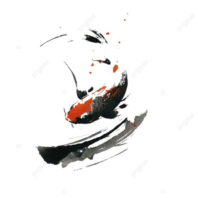 动态水墨画，充满活力的锦鲤逆流而上，简约而充满活力的笔触