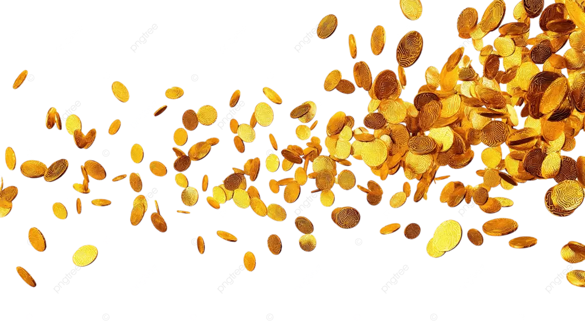 金币散落在透明背景上，呈现出动态视觉效果
