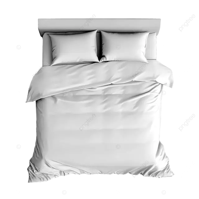 带枕头的白色床和床罩的顶部景观孤立的白色背景