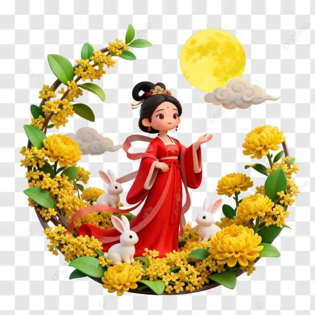 卡通3D月亮祥云变兔子中秋团圆夜切画