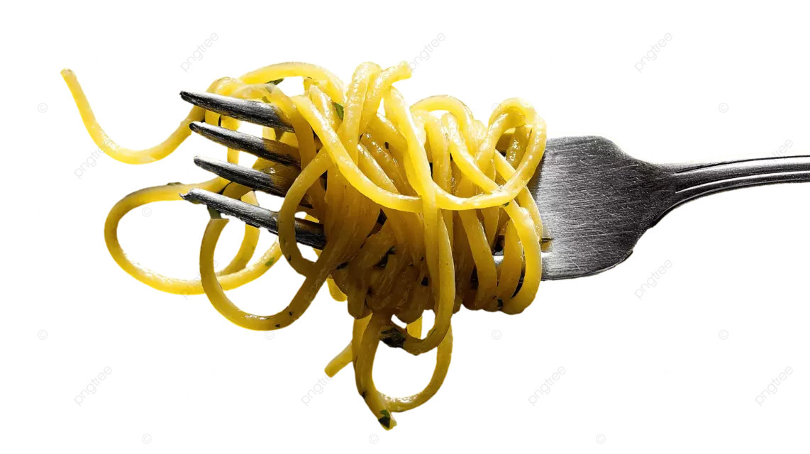 一把灰色的叉子叉着扭曲的黄色意大利面条