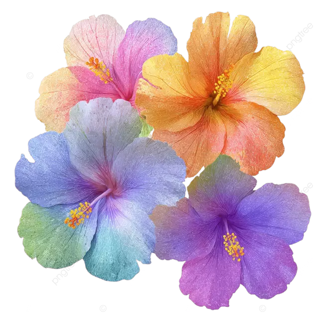 色彩缤纷的粉彩芙蓉花，闪闪发光，适合儿童的插画