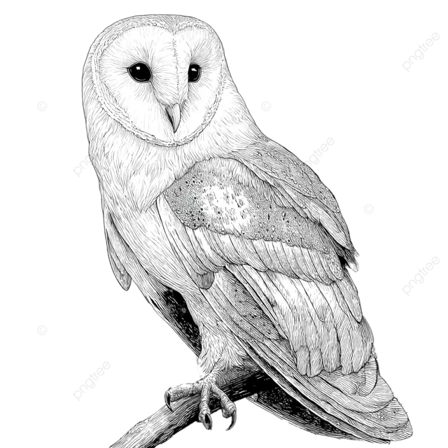 高度精细的黑白线条画，描绘了一只逼真的谷仓猫头鹰，带有优雅的花框，采用阿尔丰斯 穆夏风格