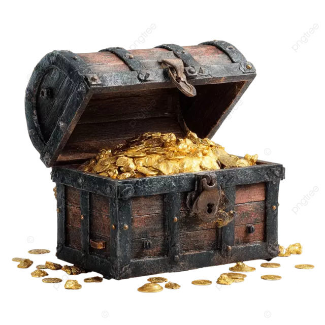 超现实的海盗宝箱，里面装满了金币