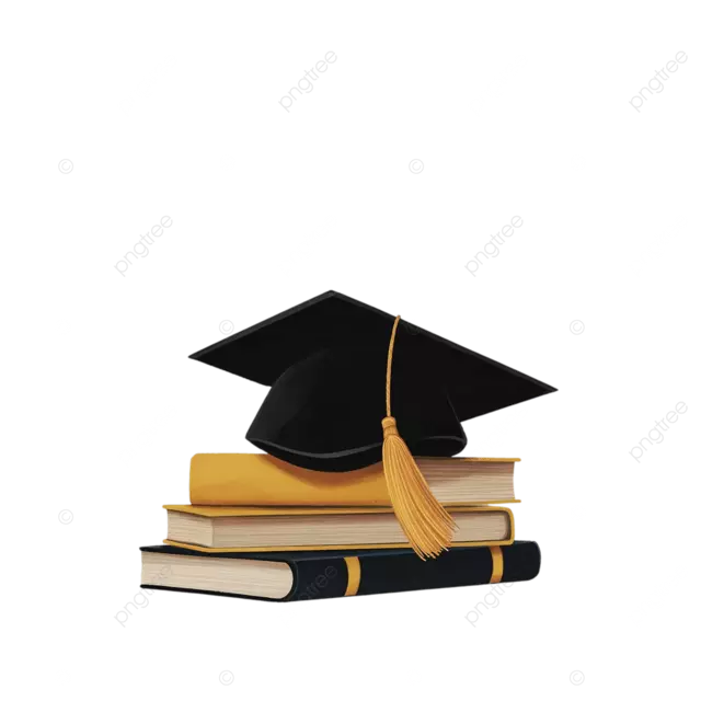 一顶黑色毕业帽，帽檐上垂着黄色流苏，放在两本书上。