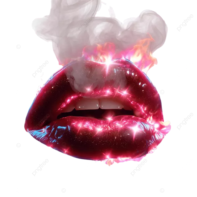 甜美的嘴唇在白色背景中带有烟雾