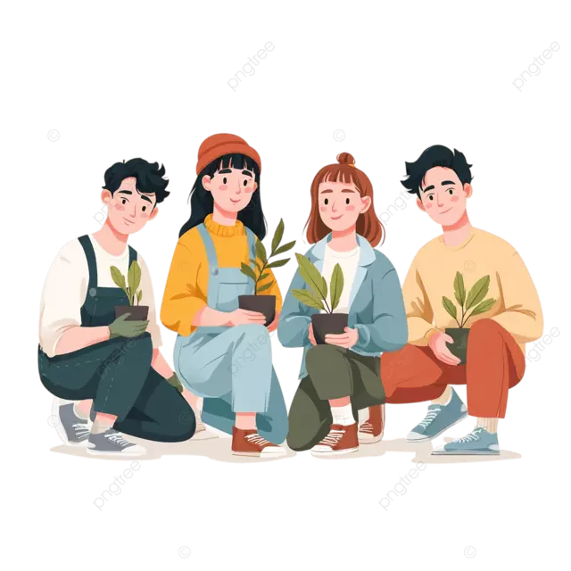 年轻的志愿者在户外种植树木的白色背景