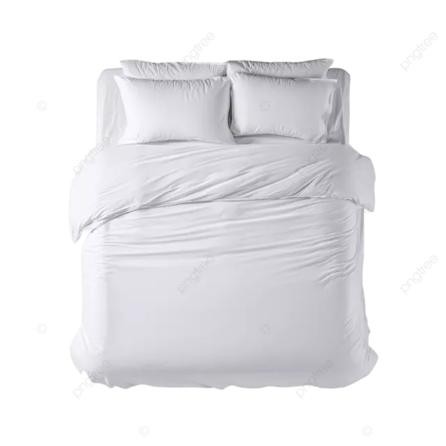 带枕头的白色床和床罩的顶部视图隔离背景