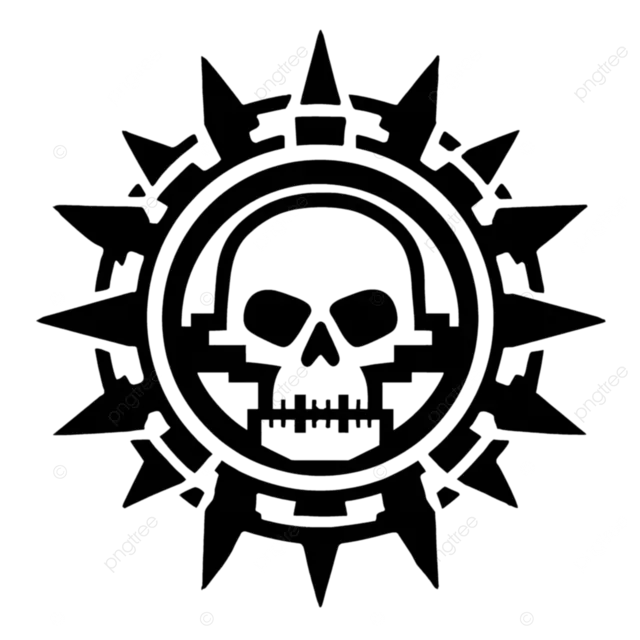 战锤 40k 骷髅和太阳矢量标志黑白对称设计