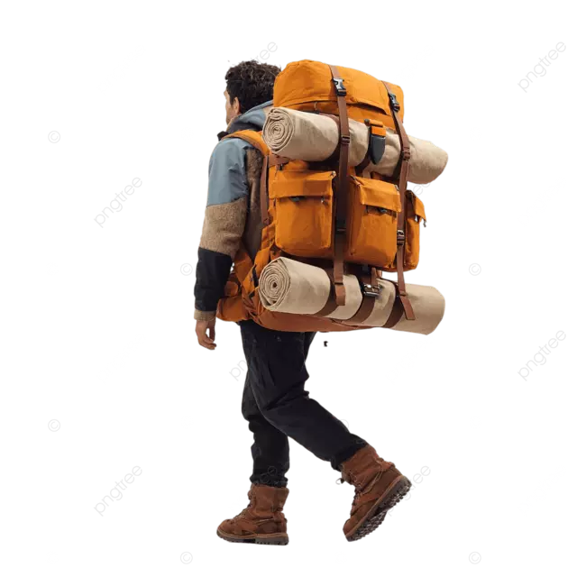 男士在户外远足，露营袋高清晰度