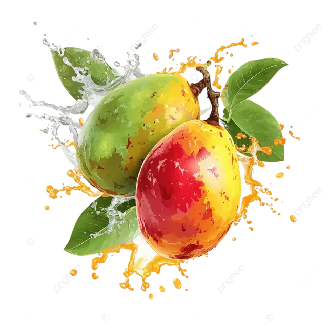 白色背景上清爽的番石榴和芒果泼墨艺术标志