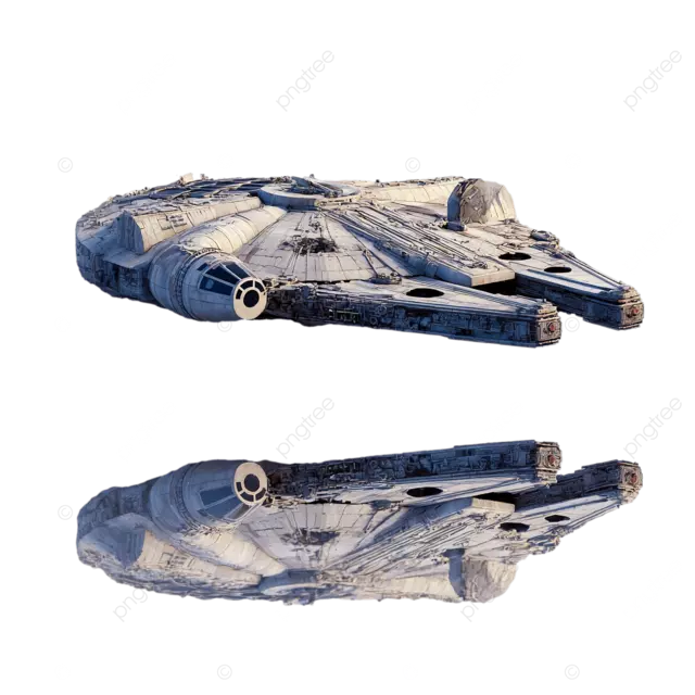 千年隼号翱翔在烟雾缭绕 倒影交织的水面上